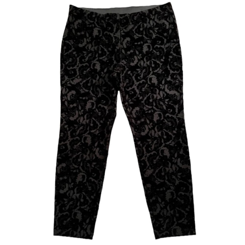 Alfani NWOT Women's Black Velvet Floral Flocked Pants Stretch Size 16 - Picture 1 of 9